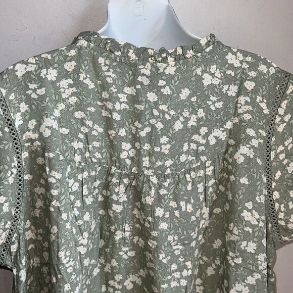 BUFFALO DAVID BITTON Mint Ditsy Floral Jaquan’s Flutter Sleeve Blouse-L NWT - Picture 6 of 10
